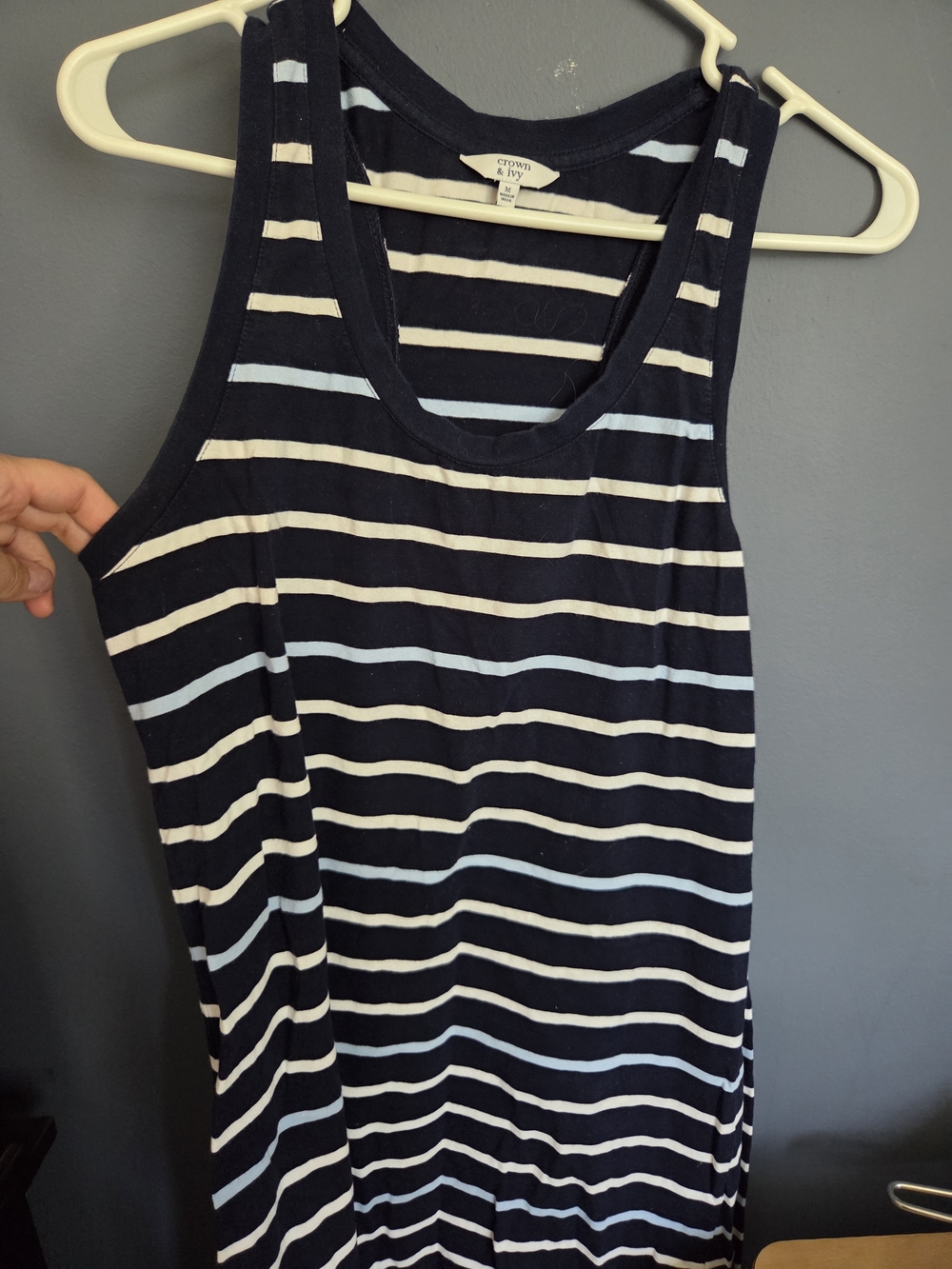 crown & ivy navy stripe tank top Dress with white and light blue stripes